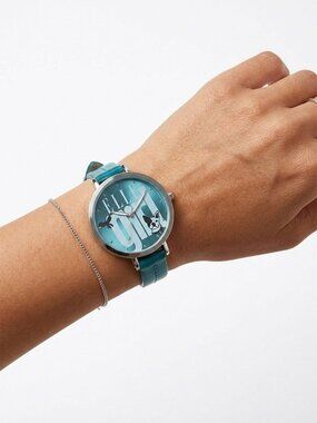 Vintage Elle Girl Glossy Faux Leather Teal Watch Y2K Round Face New Battery